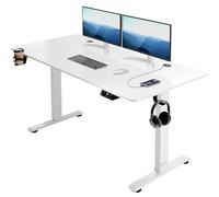 Casaria Bureau réglable en hauteur électrique Blanc 140cm bureau assis debout écran LCD support accessoires télétravail