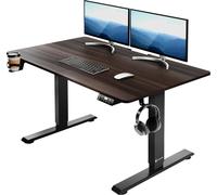 Casaria Bureau réglable en hauteur électrique Brun 110cm bureau assis debout écran LCD support accessoires télétravail