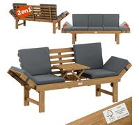 Casaria Canapé de Jardin en Bois avec Table Intégrée | Banc de Jardin, 200x50cm, Tablette Pliable, 3 Places, Résistant aux intempéries, Bain de Soleil