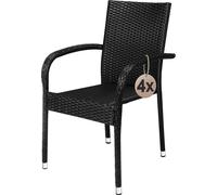 CASARIA® Lot de 4 Chaise Salle a Manger en Polyrotin Noir Empilable pour Terrasse et Balcon, Idéal comme Salon de Jardin Exterieur Design ou comme Salon de Jardin Familial Confortable