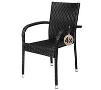 Casaria Chaise de Jardin en polyrotin Noir Lot de 4 | Empilable, Idéal comme Salon de Jardin, Exterieur, Terrasse, Balcon, Salle à manger