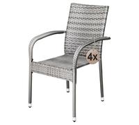 Casaria Chaise de Jardin Grise Lot de 4 | Empilable pour Terrasse et Balcon, Idéal comme Salon de Jardin Exterieur Design ou comme Salon, Jardin Familial Confortable