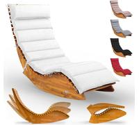CASARIA® Chaise longue à bascule JAVA avec housse crème bois d'acacia certifié FSC® pliable transat jardin Sauna Capacité de charge 160kg