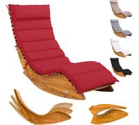 CASARIA® Chaise longue à bascule JAVA avec housse rouge bois d'acacia certifié FSC® pliable transat jardin Sauna Capacité de charge 160kg