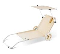 Casaria Chaise longue de plage Crête Beige transat pliable chariot de transport avec pare soleil réglable camping voyage