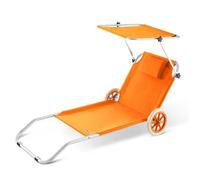 Casaria Chaise longue de plage Crête Orange transat pliable chariot de transport avec pare soleil réglable camping voyage
