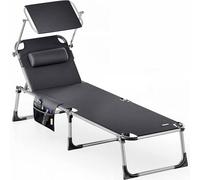 Casaria Chaise Longue de Jardin Malta Anthracite 210cm Transat avec Pare-Soleil réglable Bain de Soleil Pliable de Plage Camping