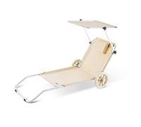 Casaria Chaise Longue de Plage Crête Beige transat Pliable Chariot de Transport avec Pare Soleil réglable Camping Voyage