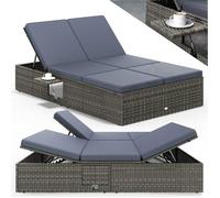 CASARIA® Bain de Soleil Double en Polyrotin Gris avec Coussins Anthracite Salon de Jardin Exterieur Design pour Terrasse ou Piscine Hors Sol et Salon de Jardin Contemporain