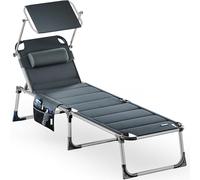 Casaria Chaise Longue en Aluminium Gris Bari XXL 210cm Pare-Soleil Coussin Amovible Dossier réglable résistant aux intempéries