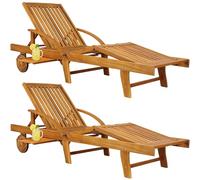 CASARIA Chaise Longue en Bois avec Roues Jardin 2X | Bois d'acacia, 2 roues, résistant, charge 160 kg, chaise inclinable de jardin, dossier réglable, accoudoirs, avec table