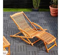 CASARIA® Chaise longue en bois d'acacia Bain de soleil ergonomique avec appuie tête Transat jardin Repose pieds amovible