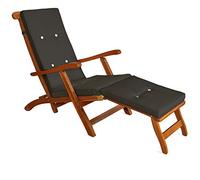 Casaria Chaise longue en bois d'Acacia Queen Mary avec coussin Anthracite transat extérieur repose-pieds jardin terrasse
