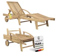 CASARIA Chaise Longue en Bois d'acaia effet teck avec Roues Jardin