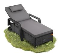 Casaria® Chaise longue en polyrotin Noir Anthracite coussin 7cm 2 roulettes Max 160kg Dossier réglable Bain de soleil jardin