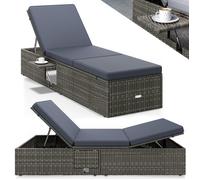 CASARIA® Bain de Soleil en Polyrotin Gris avec Coussins Anthracite Salon de Jardin Exterieur Design pour Terrasse ou Piscine Hors Sol et Salon de Jardin Contemporain