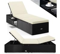 CASARIA Chaise longue noir crème extrémités réglables 7 positions bain de soleil polyrotin chaise d’extérieur transat