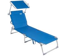 Casaria Chaise Longue Pliable Ibiza Bleu Dossier réglable Pare-Soleil intégré Compacte et transportable Toile imperméable
