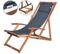 CASARIA® Chaise longue pliante en bois anthracite Chaise de plage 3 positions Chilienne transat jardin exterieur