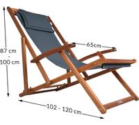CASARIA® Chaise longue pliante en bois anthracite Chaise de plage 3 positions Chilienne transat jardin exterieur