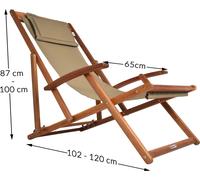 CASARIA® Chaise longue pliante en bois beige Chaise de plage 3 positions Chilienne transat jardin exterieur