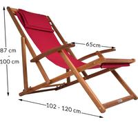 CASARIA® Chaise longue pliante en bois bordeaux Chaise de plage 3 positions Chilienne transat jardin exterieur