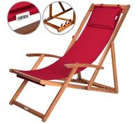 CASARIA® Chaise longue pliante en bois bordeaux Chaise de plage 3 positions Chilienne transat jardin exterieur