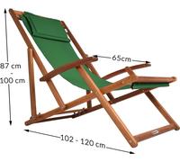 CASARIA® Chaise longue pliante en bois vert Chaise de plage 3 positions Chilienne transat jardin exterieur