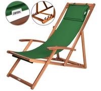 CASARIA® Chaise longue pliante en bois vert Chaise de plage 3 positions Chilienne transat jardin exterieur