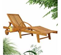 CASARIA® Chaise longue Tami Sun en bois d'acacia transat avec roues pour extérieur jardin terrasse meuble bain de soleil