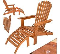 Casaria Chaise longue transat Adirondack en bois d'acacia avec repose-pieds Bain de soleil Siège de jardin pliable Extérieur balcon terrasse