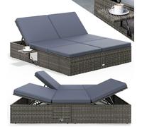 CASARIA® Bain de Soleil Double en Polyrotin Gris avec Coussins Anthracite Salon de Jardin Exterieur Design pour Terrasse ou Piscine Hors Sol et Salon de Jardin Contemporain