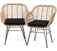 CASARIA® Lot de 2 Chaises Cuisine Design Vintage - Salon de Jardin Exterieur et Intérieur Polyrotin Résistant aux UV - Coussins Inclus - Hauteur d'Assise 44 cm - Structure Acier Galvanisé