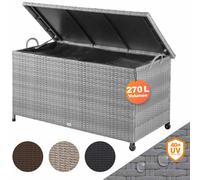 Casaria® Coffre de jardin extérieur XXL Gris - Malle de rangement en Polyrotin avec roulettes 270 L, étanche avec Vérin à gaz 117x53x60 cm pour Jardin, Balcon ou Terrasse