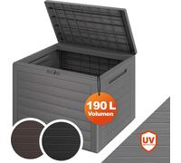 Casaria® Coffre de Jardin Exterieur 190 L Gris - Caisse de rangement étanche Effet Bois - Malle avec poignées latérales pour Jardin Terrasse ou Balcon