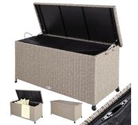 CASARIA Coffre de jardin extérieur XXL Crème | Malle de rangement, 270 L, en Polyrotin, à roulettes, Vérin à Gaz, Etanche, 117x53x60 cm, pour Jardin, Balcon ou Terrasse