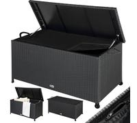 CASARIA® Coffre de jardin XXL Noir - Malle de rangement en Polyrotin avec roulettes 270 L, étanche avec Vérin à gaz 117x53x60 cm pour Jardin, Balcon ou Terrasse