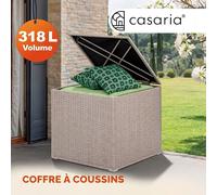 CASARIA® Coffre de rangement en polyrotin 318 L beige avec couvercle 75x75x70cm Résistant aux intempéries Balcon