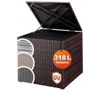 CASARIA® Coffre de rangement en polyrotin 318 L marron avec couvercle 75x75x70cm Résistant aux intempéries Balcon