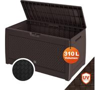 Casaria Coffre de Rangement Aspect osier Brun Malle 310 litres Stockage Coussins avec roulettes Extérieur Jardin