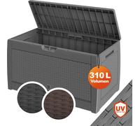 Coffre de Rangement Gris Malle 310 litres Stockage Coussins avec roulettes Extérieur Jardin
