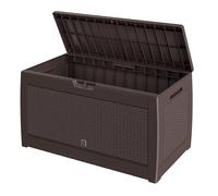Coffre de Rangement Polyrotin brun Malle 310 litres Stockage Coussins avec roulettes Extérieur Jardin