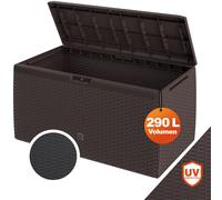 CASARIA® Coffre de rangement XXL Aspect Polyrotin Brun 290L Roulettes Poignées Malle Terrasse Balcon Coffre de jardin