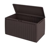 Casaria® Coffre de rangement XXL Aspect lattes en bois Brun 290L Roulettes Poignées Malle Terrasse Balcon Coffre de jardin