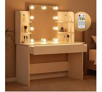 Casaria Coiffeuse Lucia Blanc Miroir éclairage LED Table de Maquillage Chambre Dressing Rangement tioir 3 Compartiments