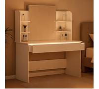 Casaria Coiffeuse Lucia Blanc tiroir LED table de maquillage miroir chambre dressing rangement tioir 3 compartiments