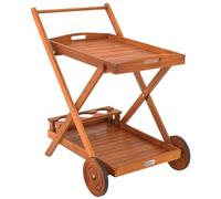 CASARIA® Desserte à roulettes en Bois d'Acacia Chariot de Service à 2 Niveaux avec 3 Porte Bouteilles Plateau de Service