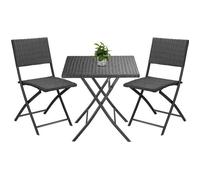 Casaria® Ensemble 3 pièces de balcon en Polyrotin ROM set de 1 table et 2 chaises pliantes Noir résistant camping jardin