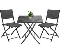 Casaria® Ensemble 3 pièces de balcon en Polyrotin ROM set de 1 table et 2 chaises pliantes Noir résistant camping jardin