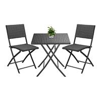 Casaria® Ensemble 3 pièces de Balcon en Polyrotin ROM Set de 1 Table et 2 chaises Pliantes Noir résistant Camping Jardin